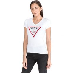Guess Original Koszulka Biały. Białe koszulki damskie Guess, xs, z nadrukiem, z bawełny, bez kołnierzyka, z krótkim rękawem. Za 188,95 zł.