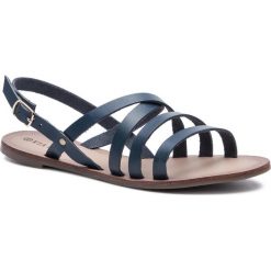 Sandały VIA RAVIA - ARC-REFI-03 Navy. Niebieskie klapki damskie Via Ravia, bez wzorów, ze skóry, bez obcasa, na obcasie. Za 79,99 zł.