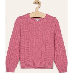 Tommy Hilfiger - Sweter dziecięcy 116-176 cm. Różowe swetry dziewczęce z bawełny, z okrągłym kołnierzem. Za 279,90 zł.