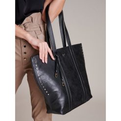 Femestage® piękna duża shopper bag torebka rączki. Szare torby damskie na zakupy FemeStage, bez wzorów, ze skóry, na ramię, duże, bez dodatków. Za 174,90 zł.