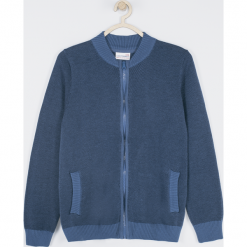 Sweter. Niebieskie swetry chłopięce BELIEVE IN TODAY, bez wzorów, z dzianiny, bez kołnierzyka. Za 62,90 zł.