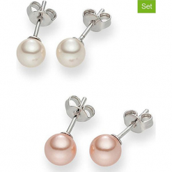 Kolczyki-wkrętki z perłami (2 pary) w kolorze biało-jasnoróżowym. Białe kolczyki damskie Pearls Special, z perłą, z mosiądzu. W wyprzedaży za 68,95 zł.
