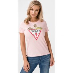Guess Koszulka Beżowy. Brązowe koszulki damskie Guess, s, z nadrukiem, z bawełny, bez kołnierzyka. Za 157,95 zł.