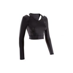Top fitness kardio 900 damski. Czarne topy damskie DOMYOS, l, bez wzorów, z elastanu, bez kołnierzyka. Za 59,99 zł.