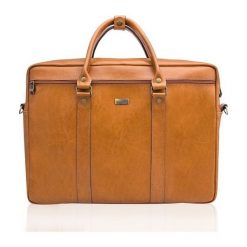 Torba Solier Skórzana torba na ramię laptopa Solier MARCEL Camel. Brązowe torby na laptopa Solier, bez wzorów. Za 449,00 zł.