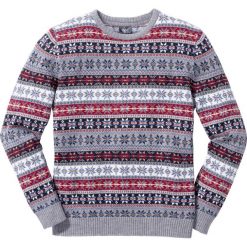 Swetry klasyczne męskie: Sweter norweski z okrągłym dekoltem Regular Fit bonprix szary wzorzysty