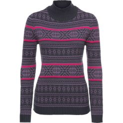 Sweter z golfem, w norweski wzór, długi rękaw bonprix różowo-lila wzorzysty. Fioletowe swetry damskie bonprix, bez wzorów, z długim rękawem. Za 32,99 zł.