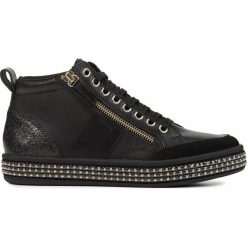 Geox - Buty. Czarne trampki i tenisówki damskie Geox, bez wzorów, ze skóry, na sznurówki. Za 499,90 zł.