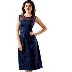 Sukienka w kolorze granatowym. Niebieskie sukienki damskie Far Far Fashion, Ryłko by Agnes&Paul, bez wzorów, z okrągłym kołnierzem, bez rękawów. W wyprzedaży za 94,95 zł.