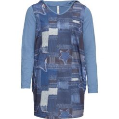 Sukienka shirtowa w gwiazdy, z kapturem bonprix indygo z nadrukiem. Niebieskie sukienki damskie bonprix, z nadrukiem, z kapturem, bez rękawów. Za 89,99 zł.