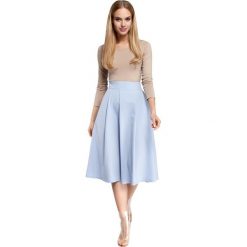 BELLA Spódnica midi z zakładkami i kieszeniami - błękitna. Niebieskie spódniczki rozkloszowane marki Moe, eleganckie, midi. Za 119,90 zł.