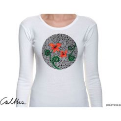 Czerwone kwiaty - damska koszulka z rękawem. Czerwone bluzki longsleeves Pakamera, w kwiaty. Za 79,00 zł.