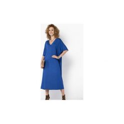 SUKIENKA OVERSIZE WYGODNA KOBALTOWA NIEBIESKA. Niebieskie sukienki z falbanami marki Meleksima, l, z materiału, midi, oversize. Za 132,30 zł.