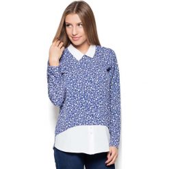 Stylowa Kobieca Bluzka 2 w 1 Wzór 25. Niebieskie podkoszulki damskie marki Molly.pl, s, bez wzorów, z kontrastowym kołnierzykiem. Za 112,90 zł.