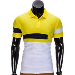 KOSZULKA MĘSKA POLO BEZ NADRUKU S846 - ŻÓŁTA. Żółte koszulki polo męskie marki Ombre Clothing, s, z nadrukiem. Za 39,00 zł.
