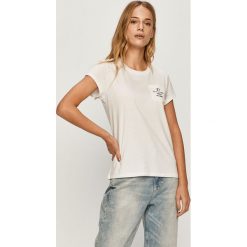 Karl Lagerfeld - T-shirt. Białe bluzki damskie KARL LAGERFELD, s, z nadrukiem, z bawełny, casualowe, z okrągłym kołnierzem, z krótkim rękawem. Za 429,90 zł.