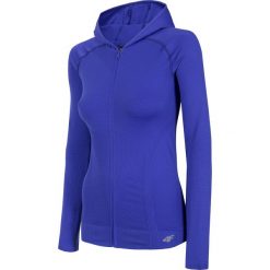 Bluza treningowa damska BLDF301 - kobalt. Niebieskie bluzy damskie marki 4f, bez wzorów, z dzianiny, bez rękawów, z kapturem. Za 129,99 zł.
