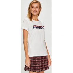 Pinko - Top Demetrio. Białe bluzki damskie marki Pinko, s, z nadrukiem, z bawełny, z okrągłym kołnierzem. W wyprzedaży za 299,90 zł.