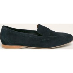 Solo Femme - Mokasyny skórzane. Niebieskie mokasyny damskie Solo Femme, ze skóry, na obcasie. Za 319,90 zł.