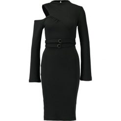 Sukienki: Lost Ink ONE SHOULDER DOUBLE BELT BODYCON DRESS Sukienka etui black