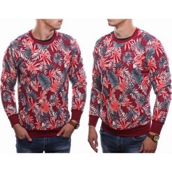 Bluza męska w kwiaty slim czerwona Recea. Czerwone bluzy męskie Recea, xl, w kwiaty, z bawełny, z kapturem, bez rękawów, bez kaptura. Za 89,99 zł.