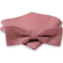 Różowa Mucha w Drobny Wzór + Poszetka, Męska MUALTS0080. Różowe muszki męskie Alties, na imprezę, w paski, eleganckie. Za 40,00 zł.