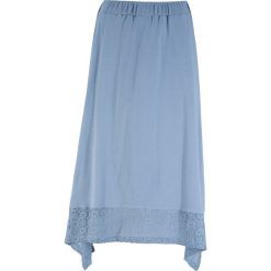 Spódnica z dłuższymi bokami i koronką bonprix matowy niebieski. Niebieskie spódniczki damskie bonprix, w koronkowe wzory, z koronki. Za 74,99 zł.