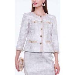 Fakturowany pudełkowy żakiet L'AF KAREN. Brązowe kamizelki damskie l, z aplikacjami, z tkaniny, eleganckie. Za 869,00 zł.