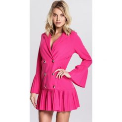 Fuksjowa Sukienka Incontinuous. Sukienki damskie Renee, s, bez wzorów, eleganckie, z wykładanym kołnierzem, bez rękawów, mini. Za 129,99 zł.