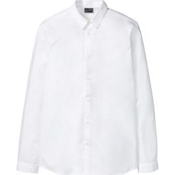 Koszula z długim rękawem Slim Fit bonprix biały. Białe koszule męskie bonprix, xl, bez wzorów, bez kołnierzyka, z długim rękawem. Za 59,99 zł.