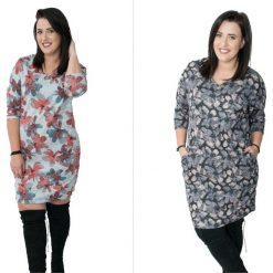 Sukienka Viola kwiaty MODNE DUŻE ROZMIARY. Szare sukienki damskie Moda Size Plus Iwanek, na co dzień, na zimę, s, w kwiaty, z poliesteru, bez kołnierzyka, plus size, bez rękawów. Za 119,90 zł.