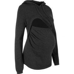 Sweter ciążowy i do karmienia, z kapturem bonprix antracytowy melanż. Szare swetry damskie bonprix, bez wzorów, bez rękawów, z kapturem. Za 89,99 zł.