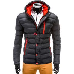 KURTKA MĘSKA ZIMOWA PIKOWANA C124 - CZARNA/CZERWONA. Czarne kurtki męskie pikowane Ombre Clothing, na zimę, m, z nylonu. Za 149,00 zł.