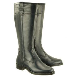 TAMARIS 25520-29 805 navy, kozaki damskie. Niebieskie kozaki damskie Tamaris, ze skóry, bez obcasa, na obcasie, na zamek. W wyprzedaży za 335,90 zł.