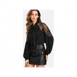 Czarna bluzka damska z krawatką. Czarne bluzki nietoperze marki Bien fashion, s, z poliesteru, eleganckie. Za 109,00 zł.