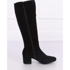 Kozaki na obcasie czarne YQ218P BLACK. Czarne kozaki damskie FunKee.pl, z zamszu, bez obcasa, na obcasie, na zamek. Za 182,99 zł.
