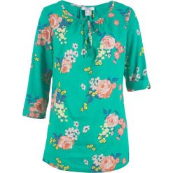 Tunika w kwiaty bonprix szmaragdowy z nadrukiem. Zielone tuniki damskie marki bonprix, z nadrukiem, bez kołnierzyka, bez rękawów. Za 44,99 zł.