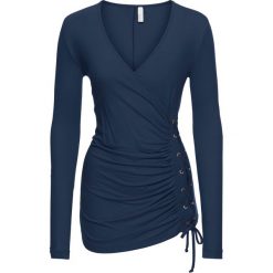 Top ze sznurowaniem bonprix ciemnoniebieski. Niebieskie bluzki damskie bonprix, bez wzorów, bez kołnierzyka. Za 89,99 zł.