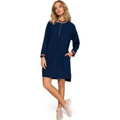 Granatowa Codzienna Sukienka Oversize z Suwakami. Niebieskie sukienki damskie Molly.pl, na co dzień, s, bez wzorów, casualowe, bez kołnierzyka, bez rękawów, proste. Za 139,90 zł.