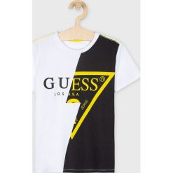 Guess Jeans - T-shirt dziecięcy 118 - 175 cm. Białe t-shirty chłopięce Guess Jeans, z nadrukiem, z bawełny, bez rękawów. W wyprzedaży za 59,90 zł.