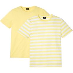 T-shirt (2 szt.) bonprix jasna limonka melanż+ jasna limonka melanż - biały w paski. Żółte koszulki męskie bonprix, xl, w paski, bez kołnierzyka, bez rękawów. Za 65,98 zł.