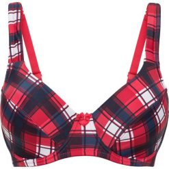 Biustonosz bonprix czerwono-ciemnoniebiesko-biały w kratę. Czerwone biustonosze marki bonprix, w kolorowe wzory. Za 39,99 zł.