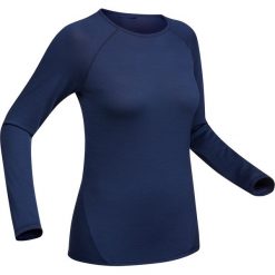 Koszulka trekkingowa z długim rękawem | TREK 500 merino damska. Niebieskie buty trekkingowe damskie FORCLAZ, xs, bez wzorów, z wełny, bez kołnierzyka, z długim rękawem. Za 149,99 zł.