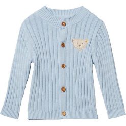 Sweter rozpinany w kolorze błękitnym. Niebieskie swetry niemowlęce Steiff, z aplikacjami. W wyprzedaży za 119,95 zł.