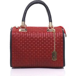 Skórzana torebka w kolorze bordowo-czarnym - 30 x 26 x 17 cm. Czerwone torebki klasyczne damskie Stylowe torebki, w paski, ze skóry, na ramię, bez dodatków. W wyprzedaży za 239,95 zł.