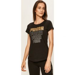 Puma - T-shirt. Czarne bluzki damskie Puma, s, z nadrukiem, z bawełny, casualowe, z okrągłym kołnierzem. W wyprzedaży za 59,90 zł.