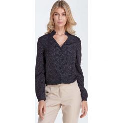 Czarna Elegancka Bluzka z Ozdobnym Dekoltem w Łączkę. Czarne bluzki damskie marki Molly.pl, s, eleganckie, dekolt w kształcie v, z długim rękawem. Za 121,90 zł.