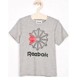 Reebok Classic - T-shirt dziecięcy 104-164 cm. Szare t-shirty chłopięce Reebok Classic, z nadrukiem, z bawełny, bez rękawów. W wyprzedaży za 39,90 zł.