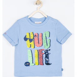 Koszulka. Niebieskie t-shirty chłopięce BEST LITTLE BRO, z aplikacjami, z dzianiny, z długim rękawem. Za 19,90 zł.