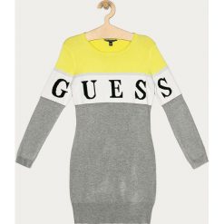 Guess Jeans - Sukienka dziecięca 116-175 cm. Szare sukienki dziewczęce Guess Jeans, z aplikacjami, z elastanu, z długim rękawem, długie, mini, dopasowane. Za 219,90 zł.
